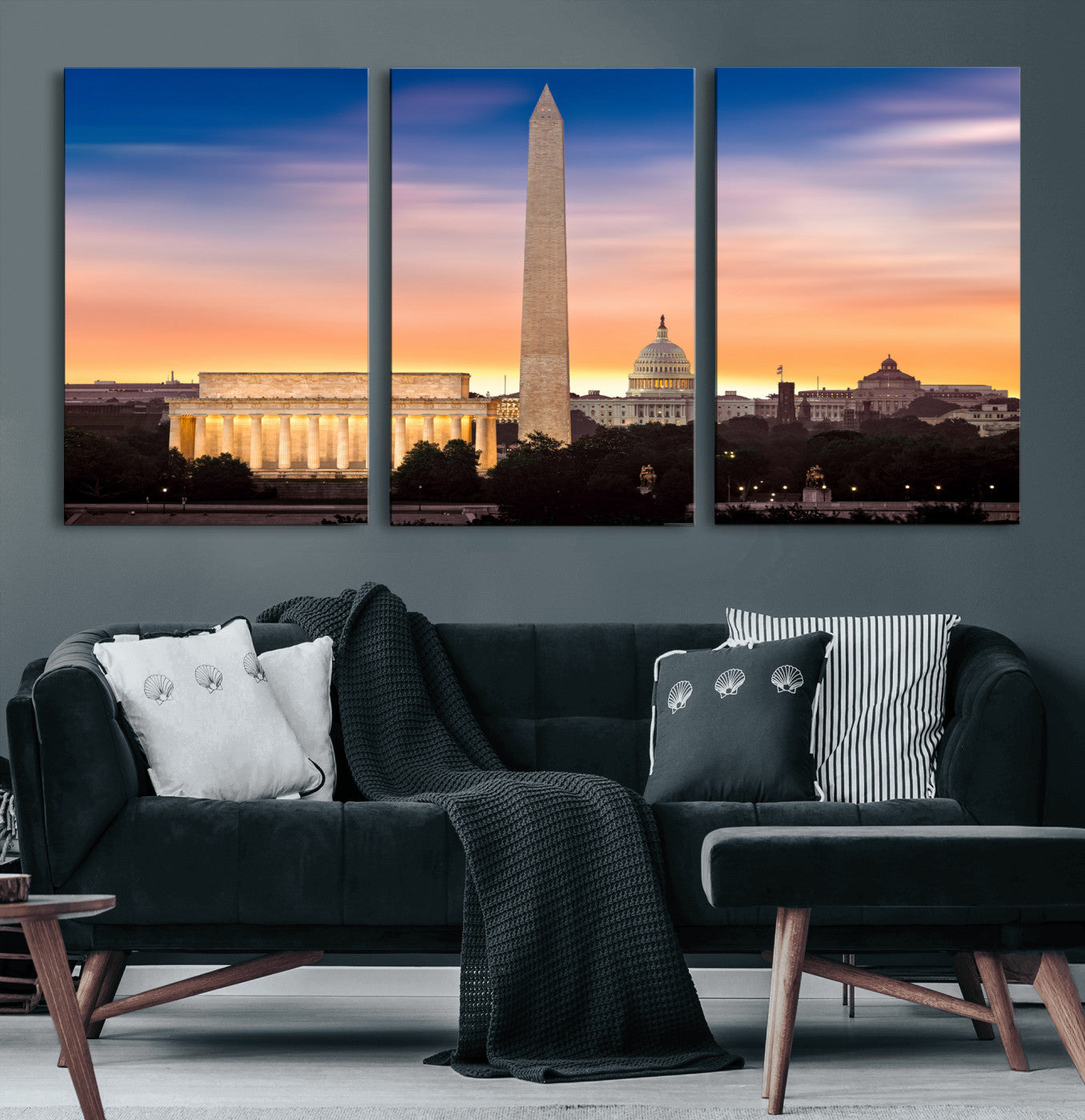 72704063-MGV-CV-36X24 - Washington DC Skyline Wall Art Canvas Print – Lincoln Memorial, Washington Monument & Capitol Artwork Print