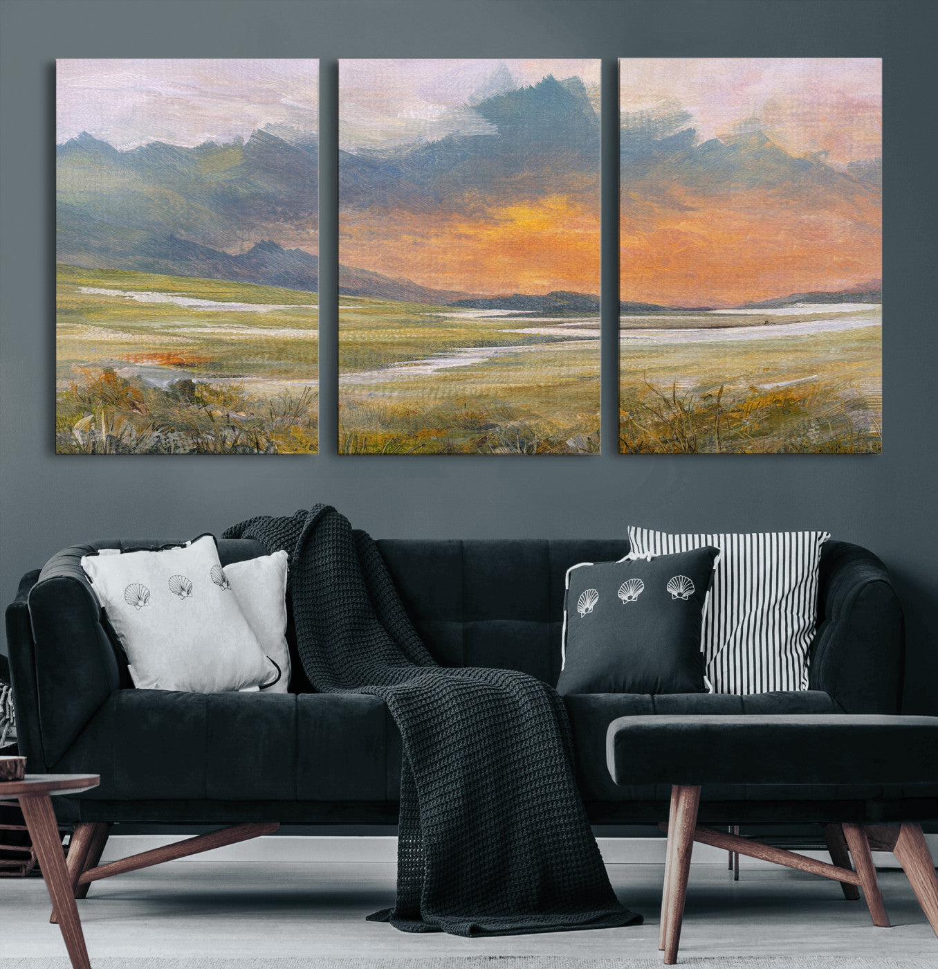 39892091-MGV-CV-36X24 - Mountain Sunset Wall Art Canvas Print Vintage Landscape Panorama Rustic Nature Decor