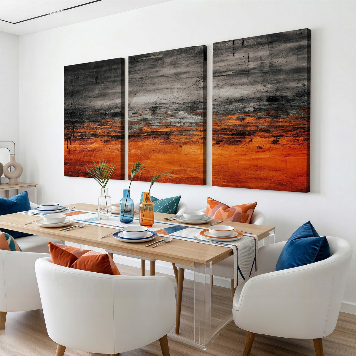 75409282-MGV-CV-24X16 - Black Orange Abstract Wall Art Canvas Print Modern Painterly Style
