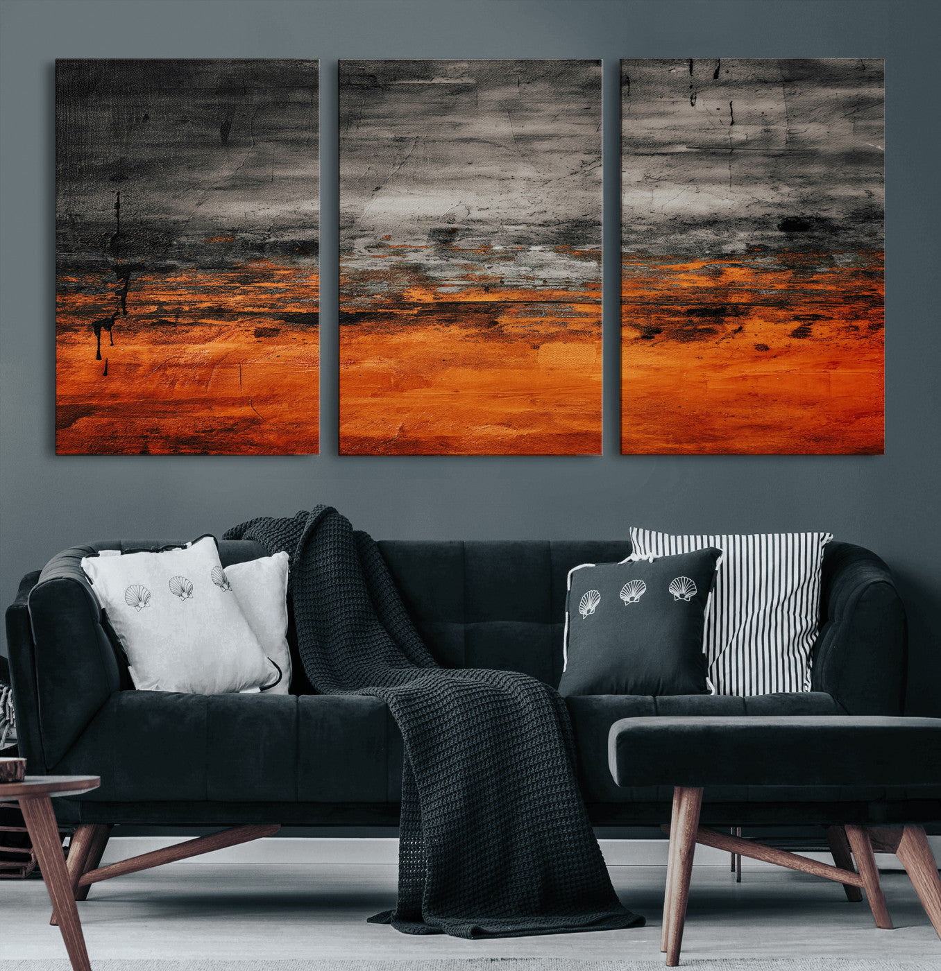 75409282-MGV-CV-36X24 - Black Orange Abstract Wall Art Canvas Print Modern Textured Painting Decor