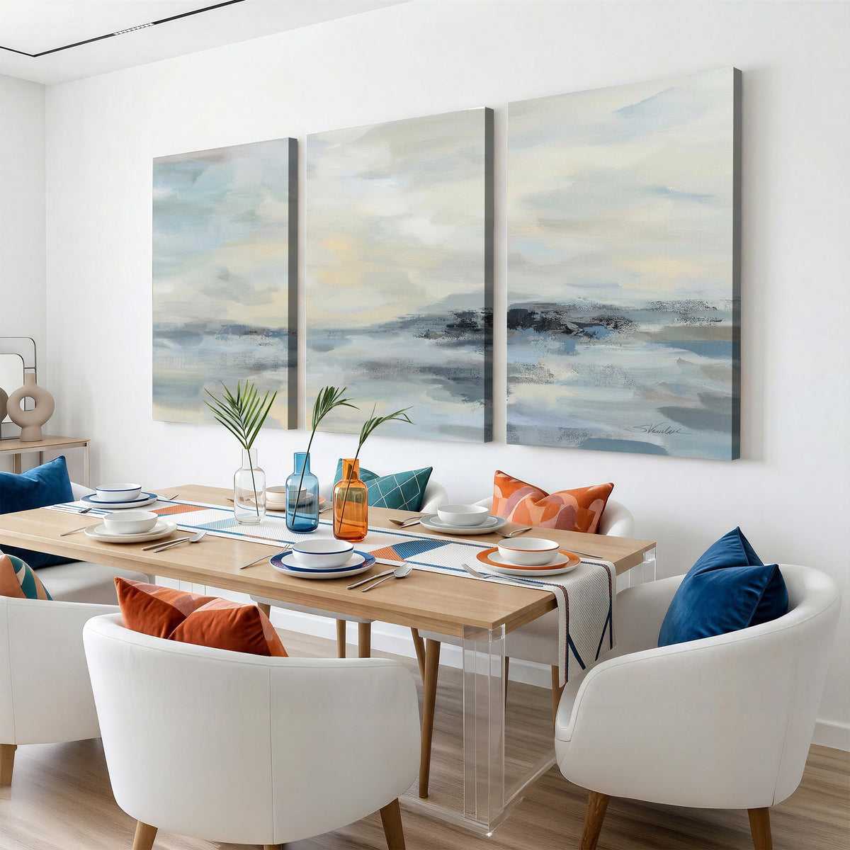 Abstract Coastal Landscape Wall Art Canvas Print | Soft Blue Gray Minimalist Art