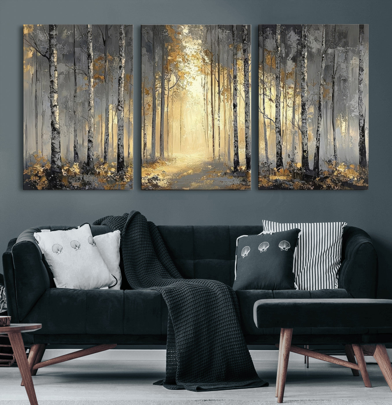 41017042-MGV-CV-36X24 - Abstract Birch Forest Wall Art Canvas Print – Modern Neutral Woodland Landscape Artwork for Living Room Decor