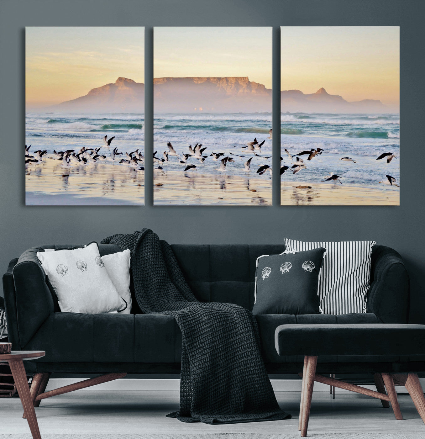 78989362-MGV-CV-36X24 - Seagulls Over Ocean Wall Art Canvas Print – Coastal Beach Landscape Artwork for Living Room Decor