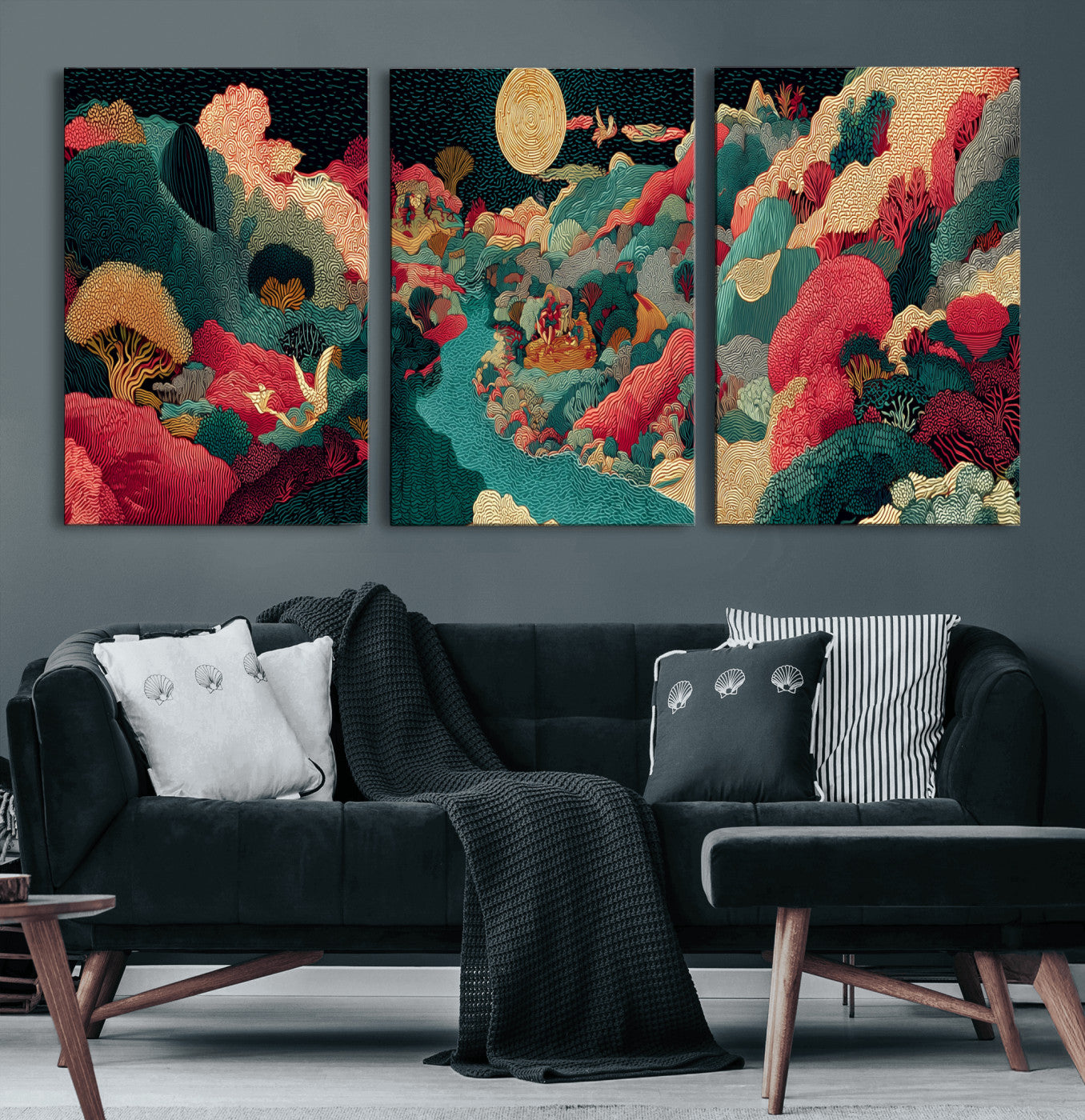 36816259-MGV-CV-48X32-3P - Colorful Japanese Landscape Print: Maximalist Panoramic Wall Art