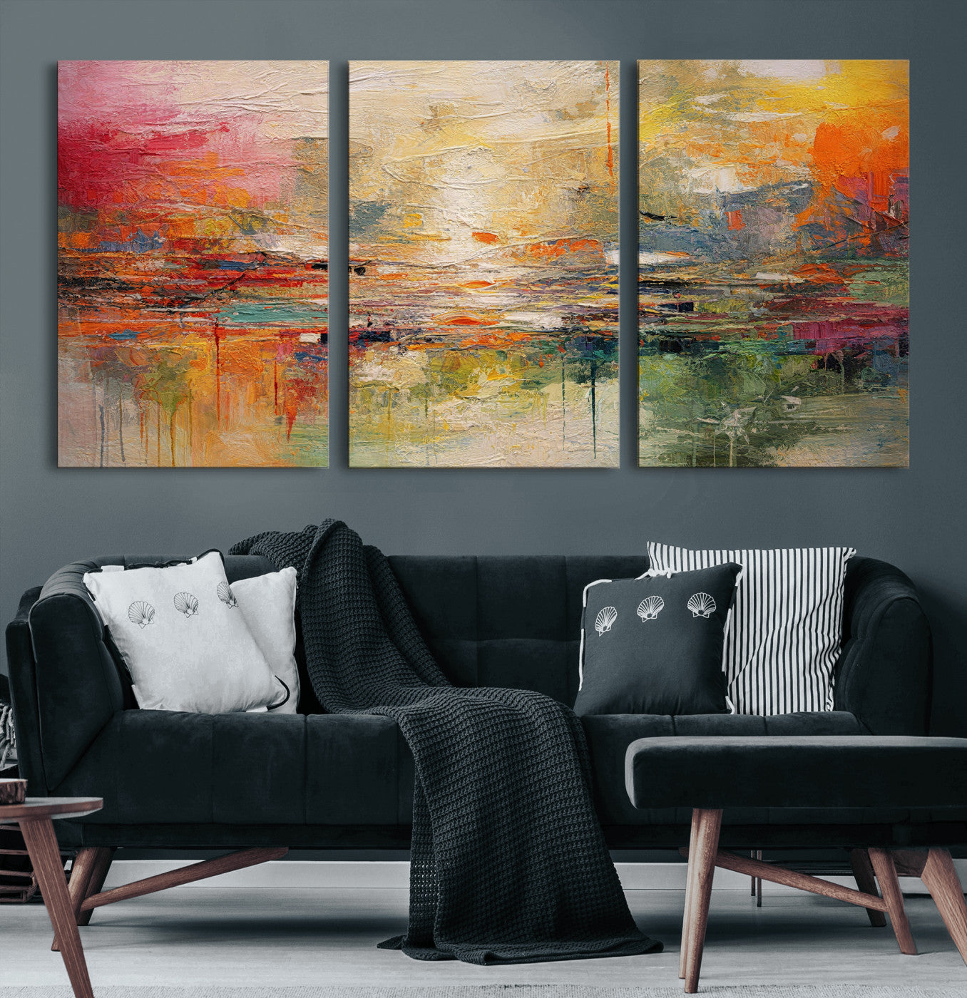 4712069P1-MGV-CV-36X24 - Colorful Abstract Canvas Wall Art — Large Textured Oil Painting Style Print | Orange Red Boho Wall Decor | Modern Living Room Art | Bold Wall Art