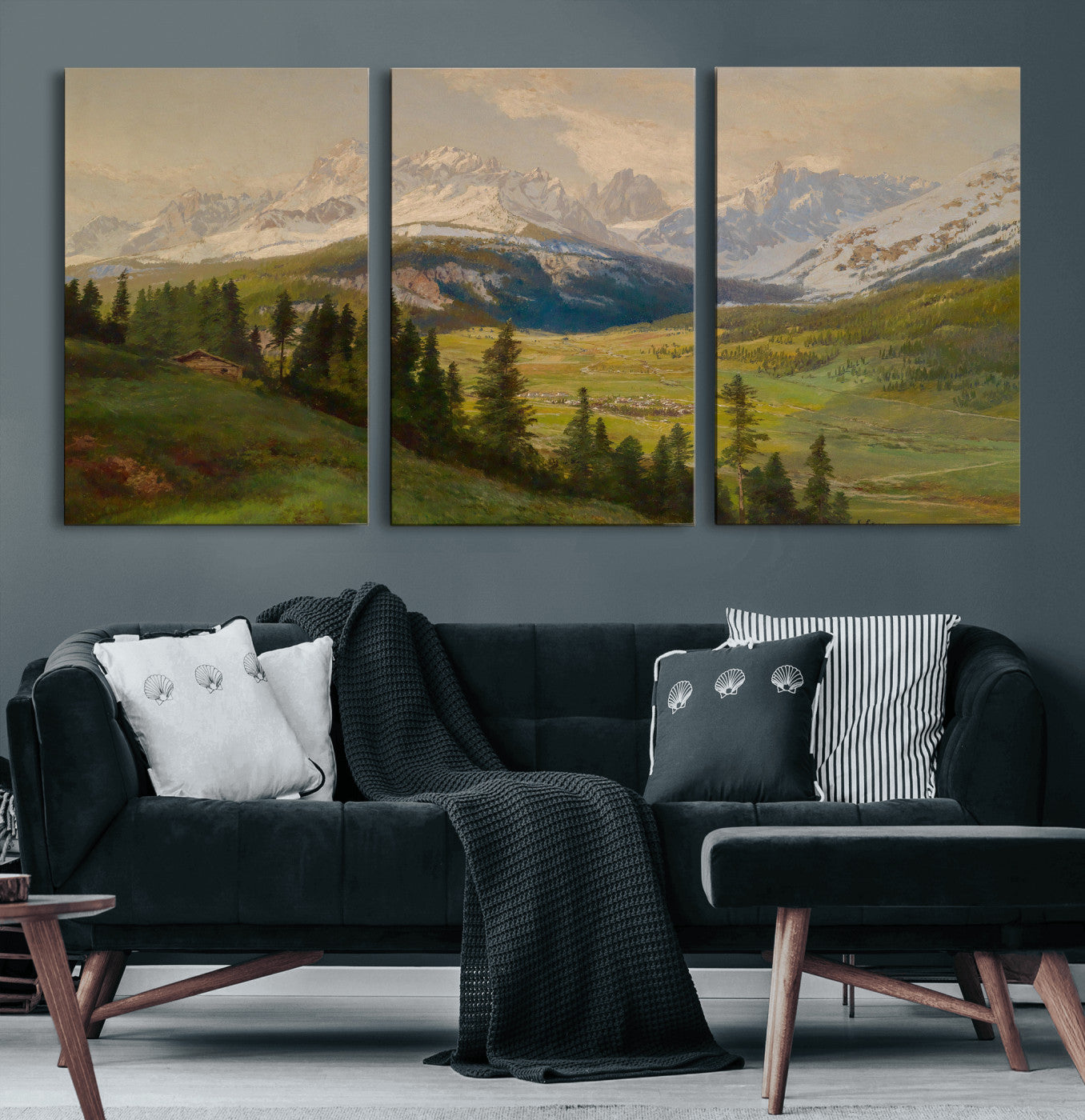 23120262-MGV-CV-36X24 - Konrad Petrides Sexten Village Canvas Print, Alpine Mountain Valley Painting, Dolomites Landscape Art