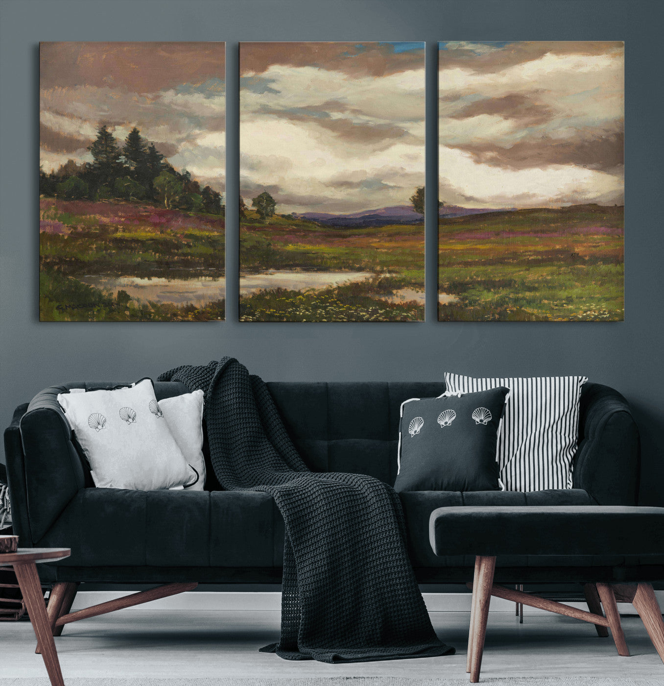 96795851-MGV-CV-36X24 - Gustav Macoun Heathland Canvas Print, Czech Landscape Oil Painting Reproduction, Purple Heather Moorland Art, Vintage European Nature Decor
