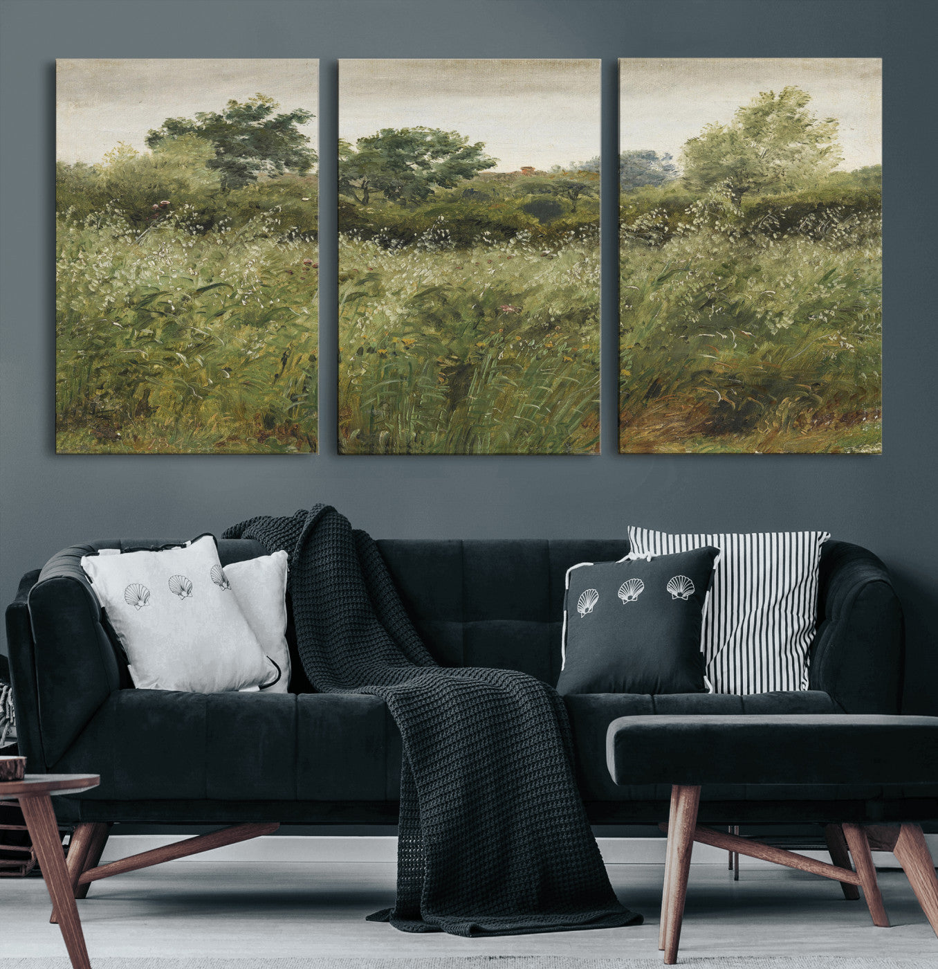 92328261-MGV-CV-36X24 - Wildflower Meadow Canvas Wall Art, Impressionist Overgrown Field Painting Print, Vintage Green Nature Decor, Cottagecore Botanical Art, Living Room Print