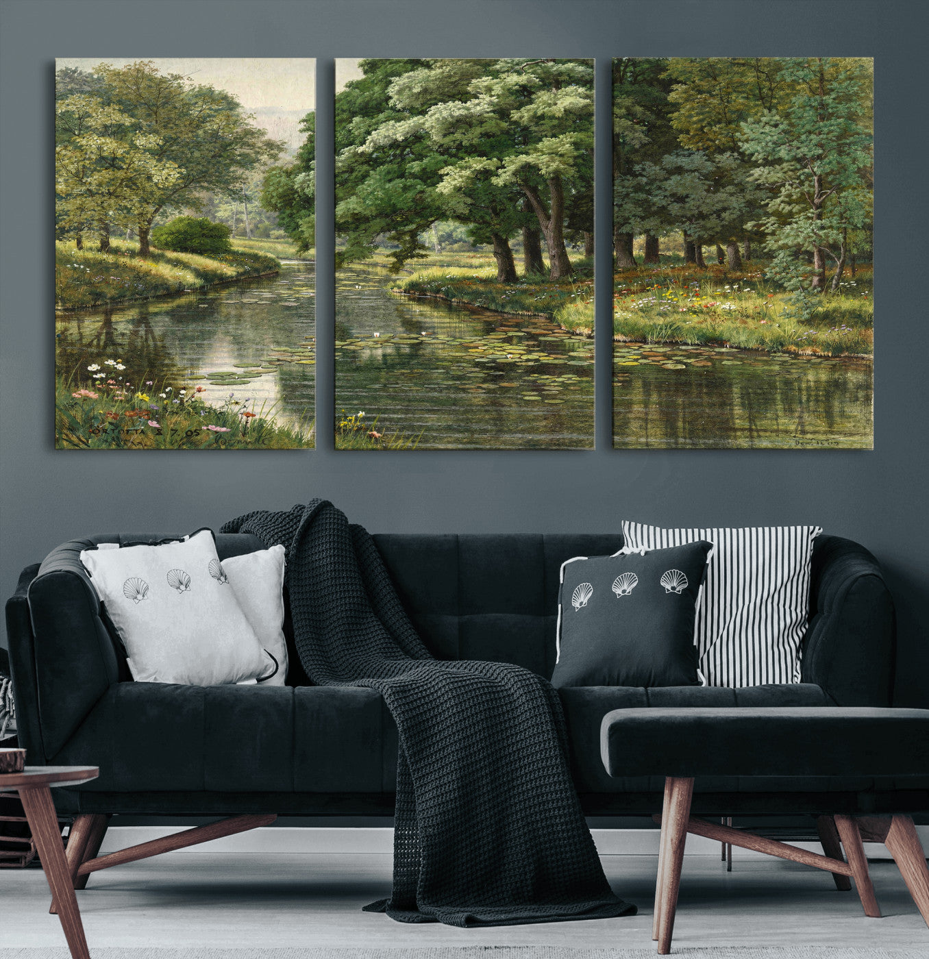 44288560-MGV-CV-36X24 - Forest Stream Canvas Wall Art, Peder Monsted A Forest Stream 1905 Print, Danish Realist Landscape, Lily Pad River Nature Decor, Vintage Green Painting