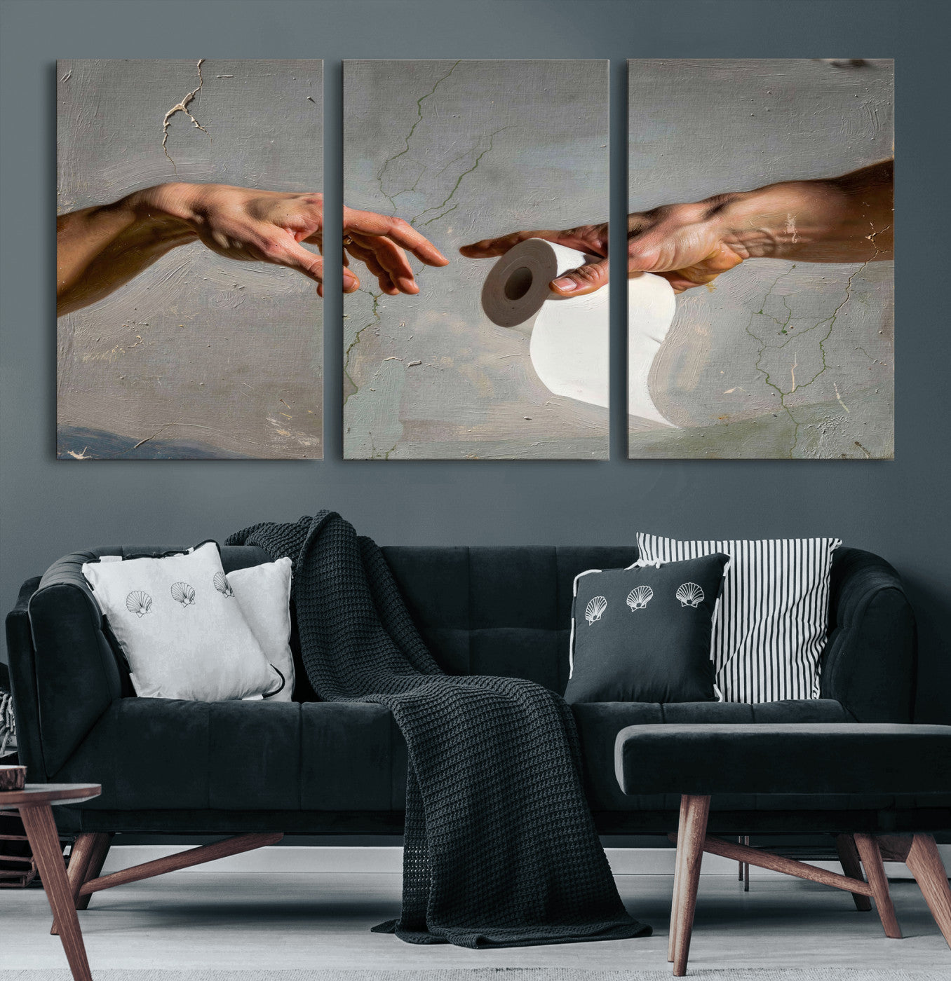 72030048-MGV-CV-36X24 - Funny Bathroom Wall Art Canvas, Creation of Toilet Paper Parody Print, Renaissance Humor Decor, Toilet Room Art, Quirky Housewarming Gift, Classic Art Spoof