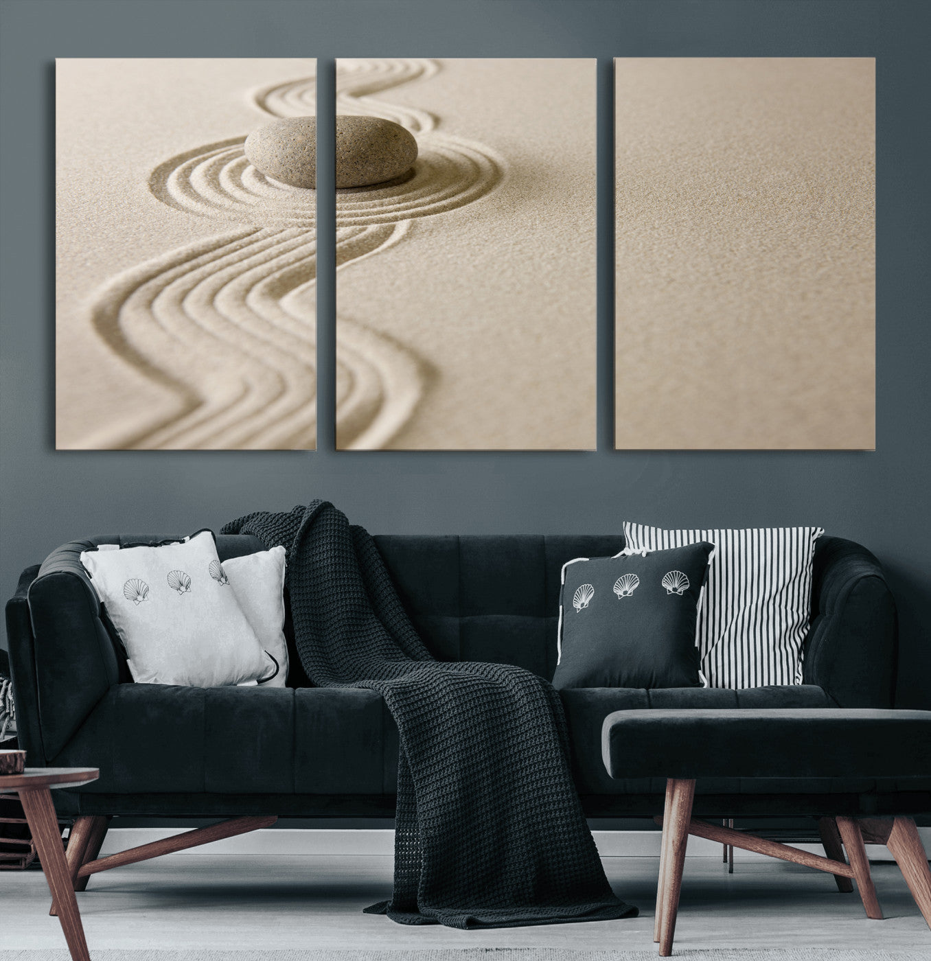 66852661-MGV-CV-36X24 - Zen Garden Stone Sand Canvas | Japanese Rock Garden Wall Art | Minimalist Meditation Print | Neutral Beige Mindfulness Decor