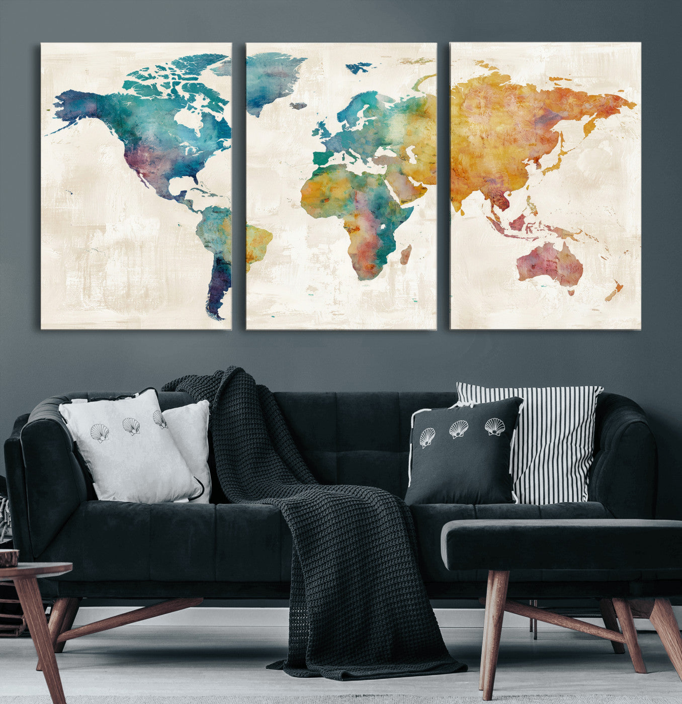 56556018-MGV-CV-36X24 - Watercolor World Map Canvas Wall Art Print – Abstract Colorful Travel Wall Decor