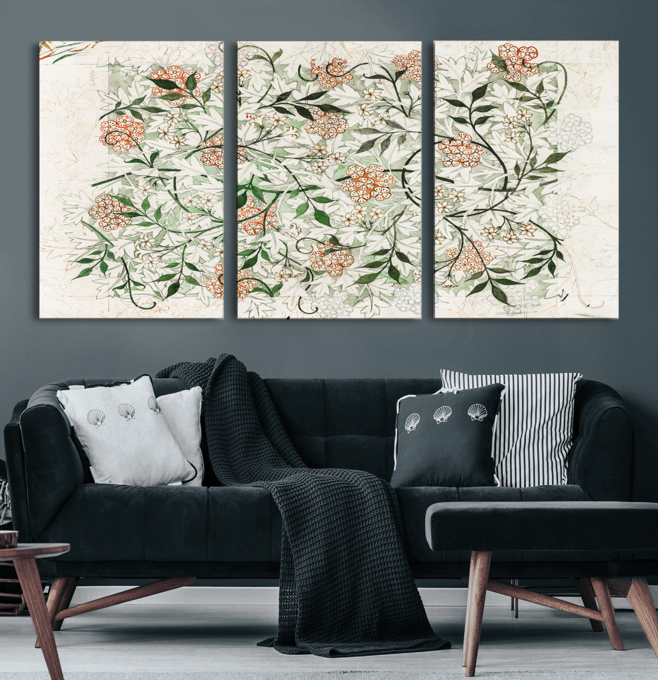 17622011W-MGV-CV-36X24 - William Morris Jasmine Flower Wall Art Canvas Print, Botanical Floral Canvas Print, Vintage Cottagecore Wall Decor, Framed Nature Artwork Ready to Hang