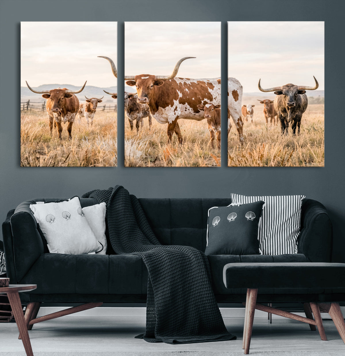 62336425AC-MGV-CV-36X24 - Texas Longhorn Canvas Wall Art, Rustic Farm Animal Photography Print, Farmhouse Country Decor, Western Ranch Art