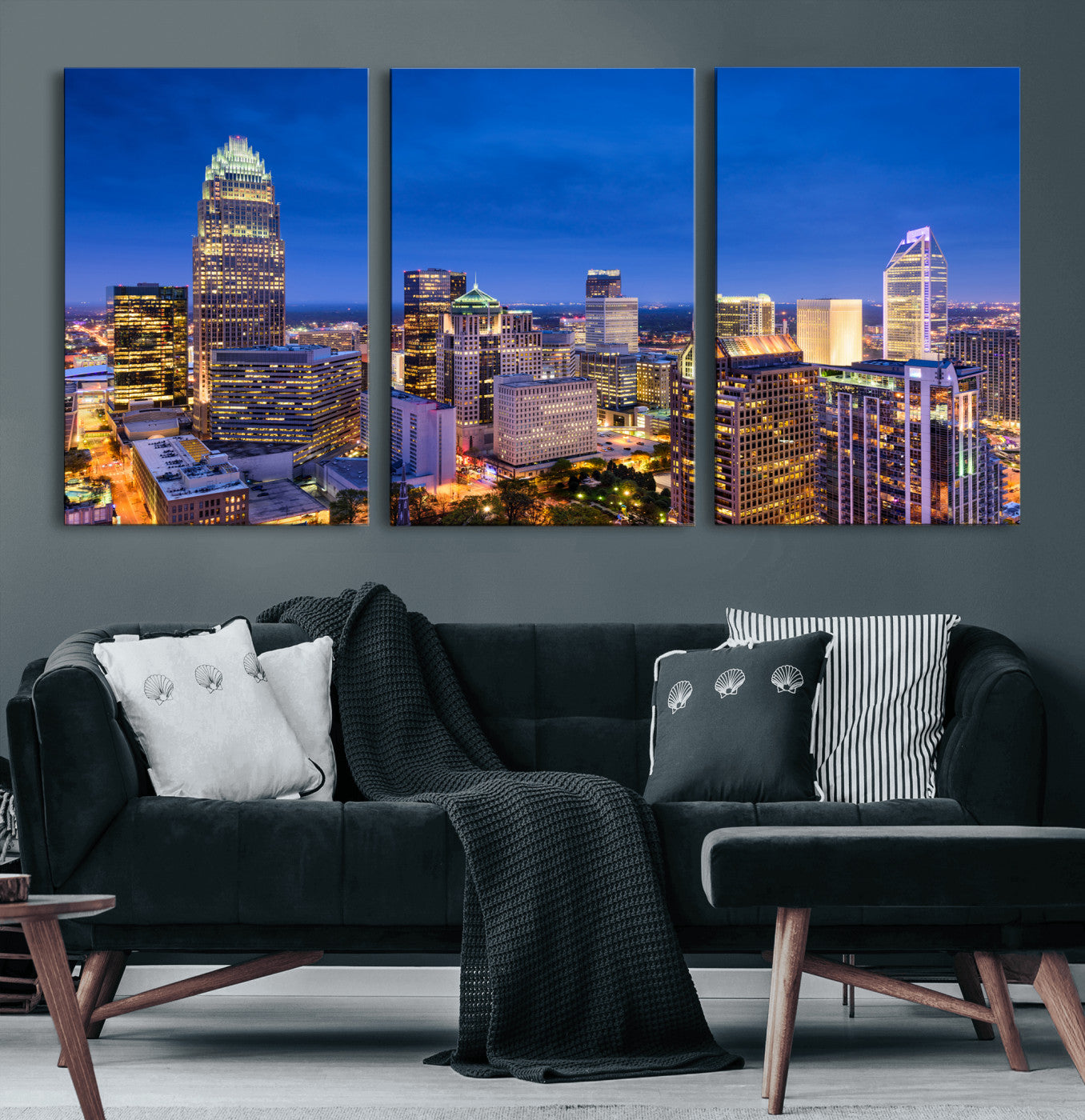 74382190-MGV-CV-36X24 - Charlotte Skyline Canvas Wall Art Print – North Carolina Cityscape Photography Print