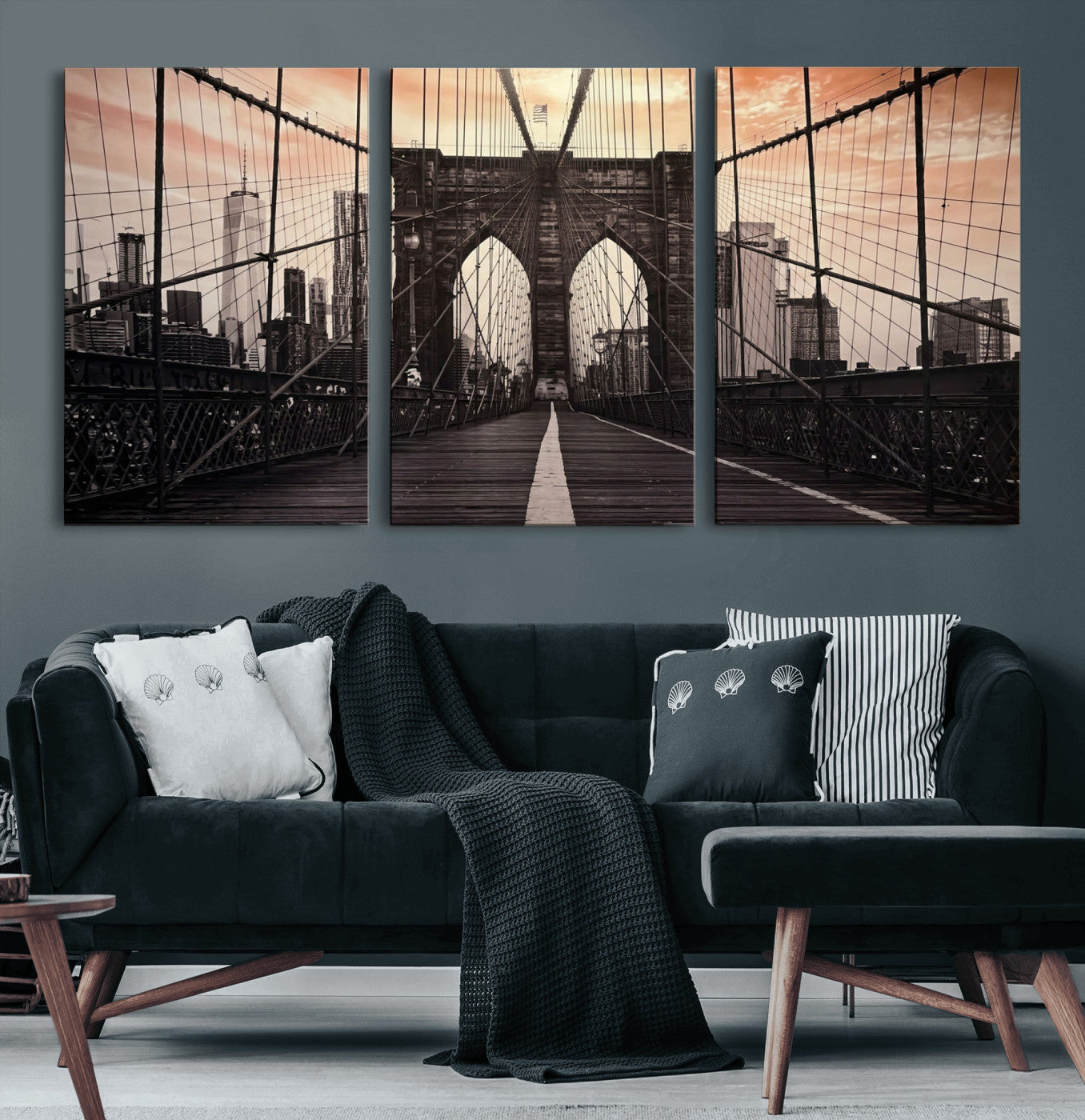93226664-MGV-CV-36X24 - Brooklyn Bridge Canvas Wall Art, New York City Skyline Photography Print, NYC Landmark Urban Decor Artwork