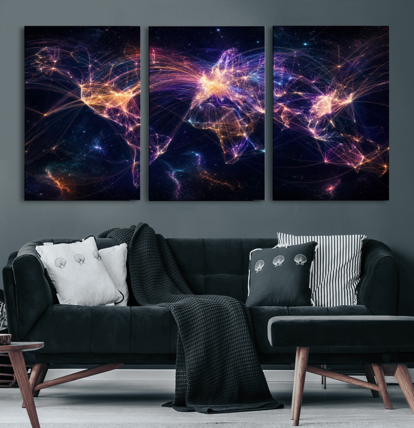 75155491-MGV-CV-36X24 - Global Flight Routes Map Canvas Wall Art, Worldwide Aviation Network Print, International Air Travel Wall Decor