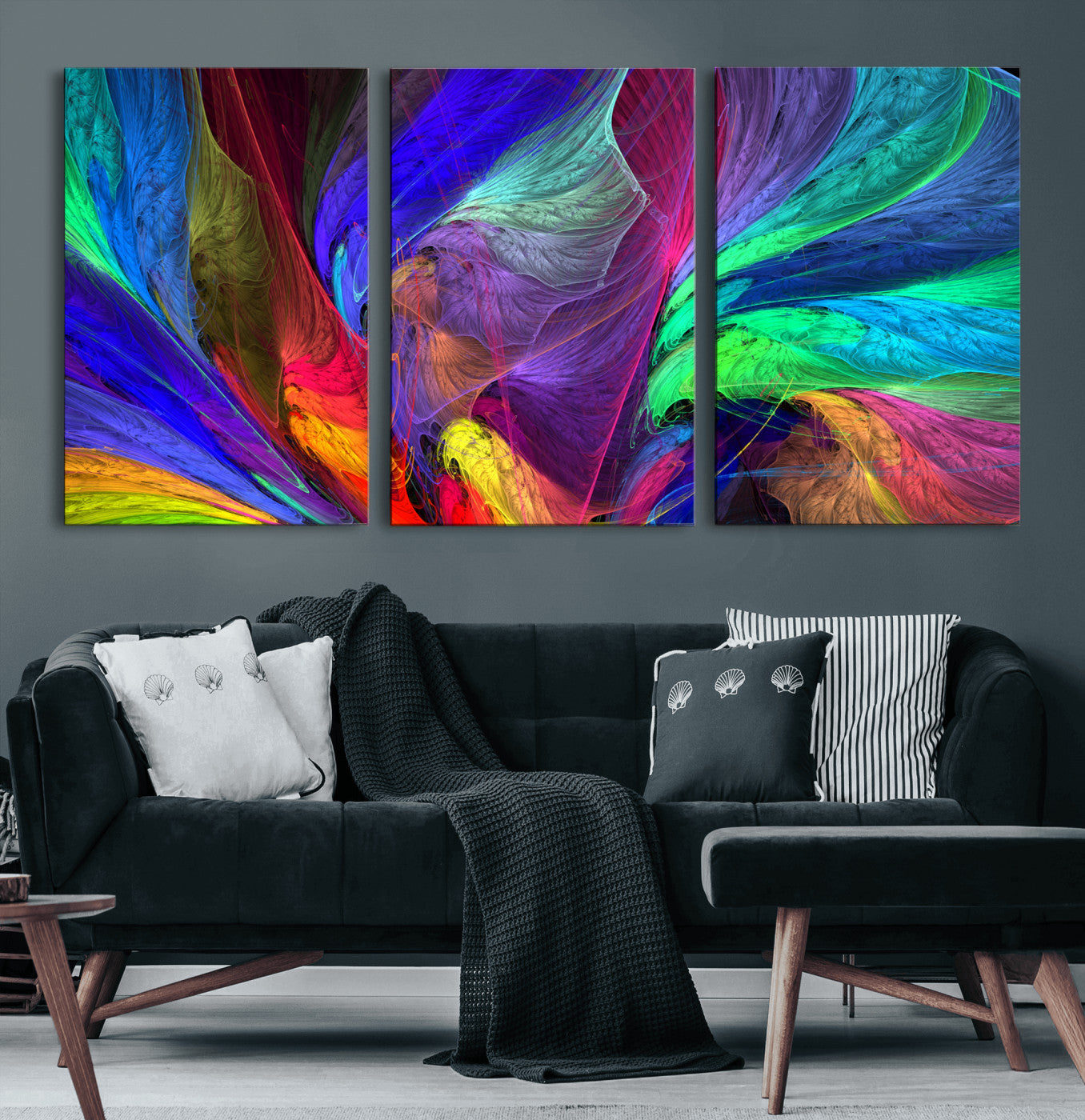 376925791-MGV-CV-36X24 - Colorful Abstract Canvas Wall Art, Rainbow Swirl Fractal Print, Bold Multicolor Living Room Decor, Vibrant Energy Art, Large Abstract Wall Art