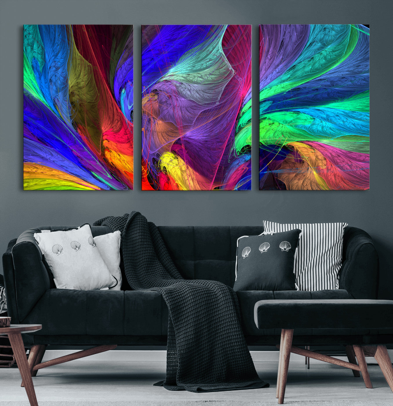 376925791-MGV-CV-36X24 - Colorful Abstract Canvas Wall Art, Rainbow Swirl Fractal Print, Bold Multicolor Living Room Decor, Vibrant Energy Art, Large Abstract Wall Art