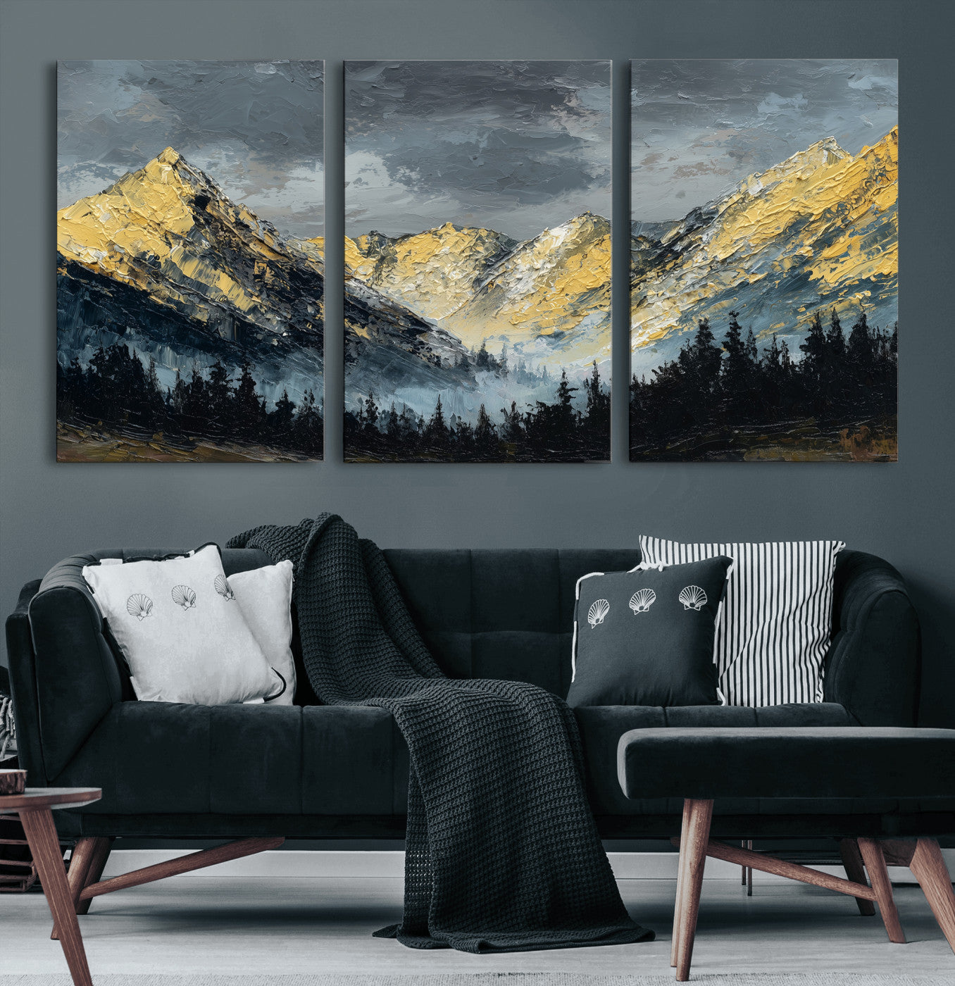 86912101-MGV-CV-48X32-3P - Abstract Mountain Wall Art Canvas Print Modern Landscape Painting Print