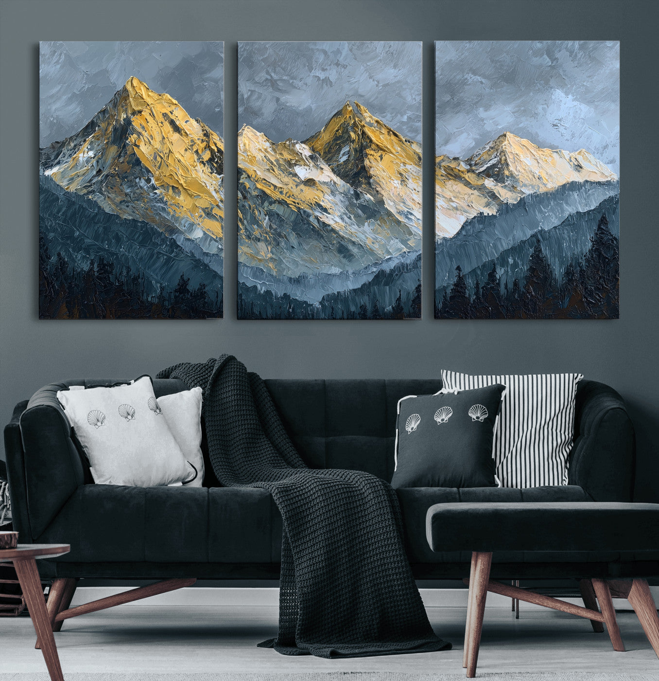 50821961-MGV-CV-48X32-3P - Abstract Mountain Wall Art Canvas Print Modern Landscape Painting Print