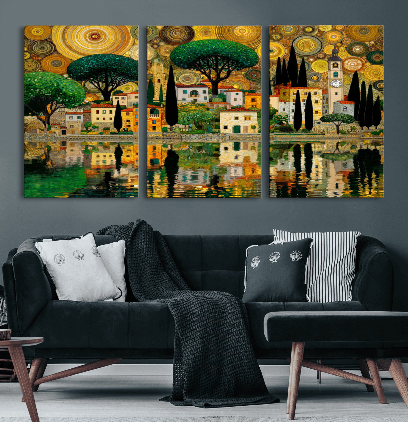 93010897-MGV-CV-36X24 - Gustav Klimt Golden Cityscape Wall Art Canvas Print,