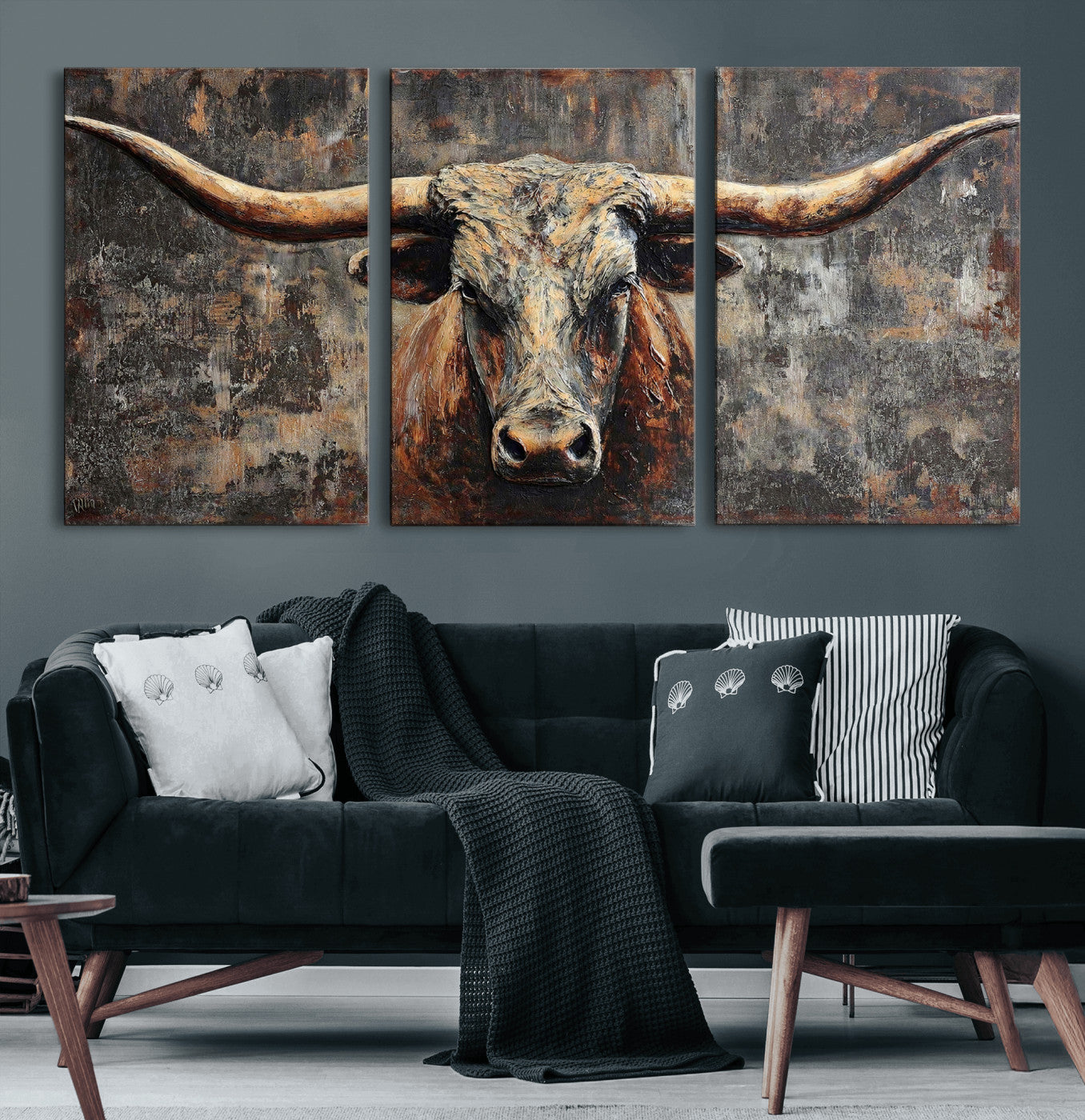 34202127RS-MGV-CV-60X30-3P - Texas Longhorn Skull Canvas Wall Art Rustic Western Decor Print