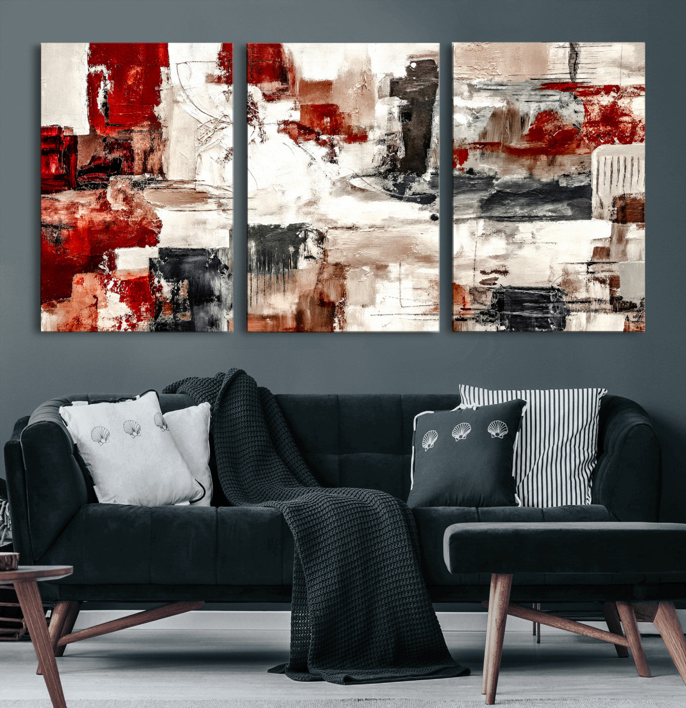 53022468-MGV-CV-36X24 - Blue Teal Abstract Canvas Wall Art, Modern Textured Painting Print, Navy Orange White Contemporary Art, Neutral Living Room Decor, Office Art