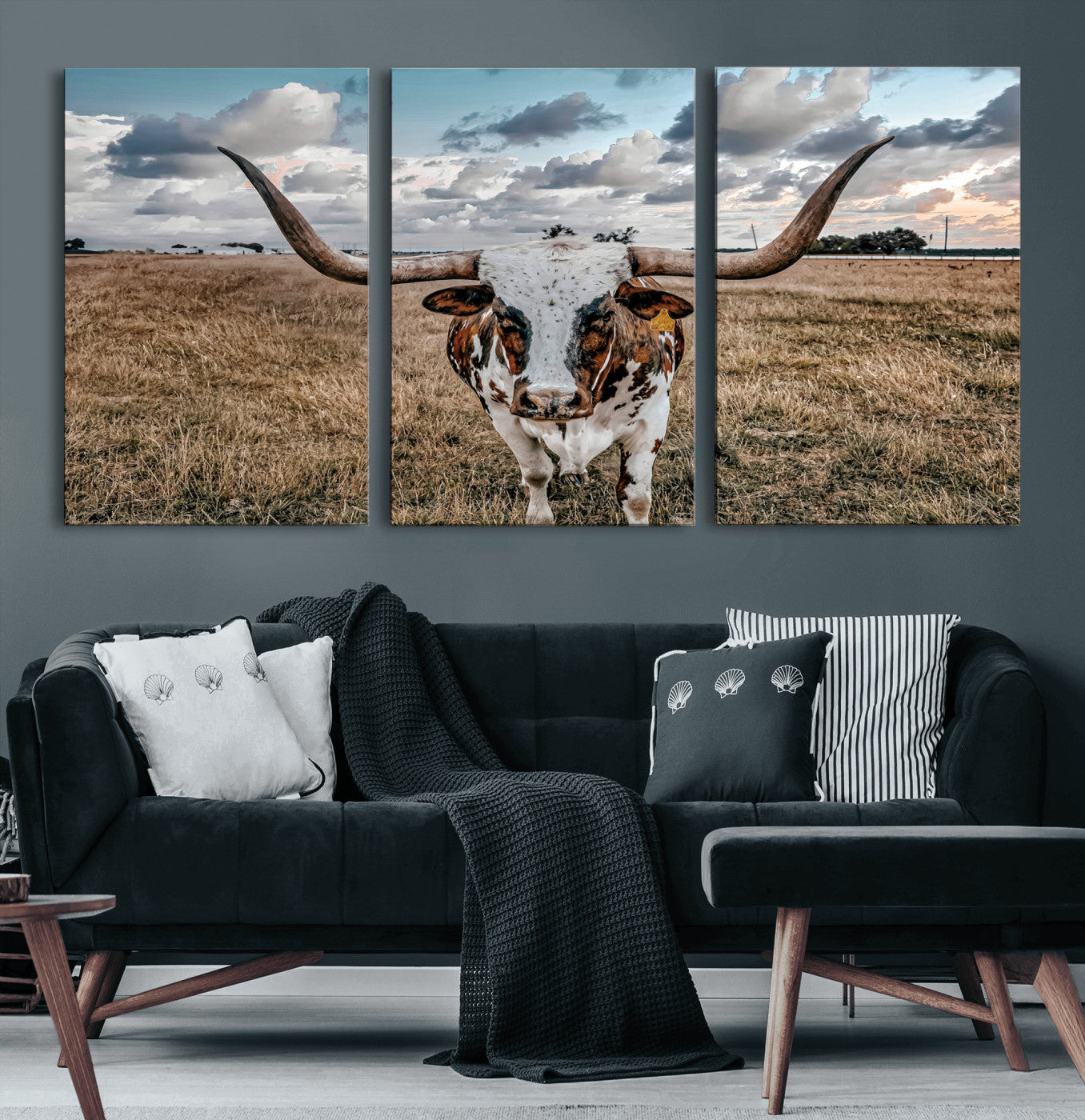 17464823-MGV-CV-36X24 - Texas Longhorn Canvas Wall Art Print - Western Cow Photography, Rustic Ranch Decor, Farmhouse Wall Art, Ready to Hang