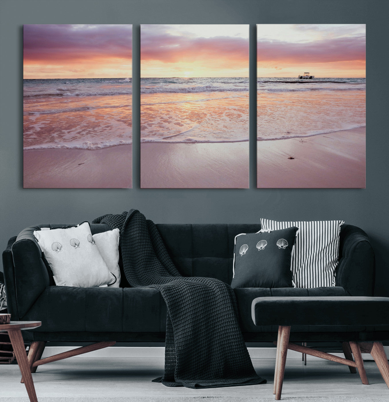 44765395-MGV-CV-36X24 - Beach Sunset Canvas Wall Art Print - Ocean Waves Landscape, Coastal Photography, Seascape Wall Decor, Ready to Hang