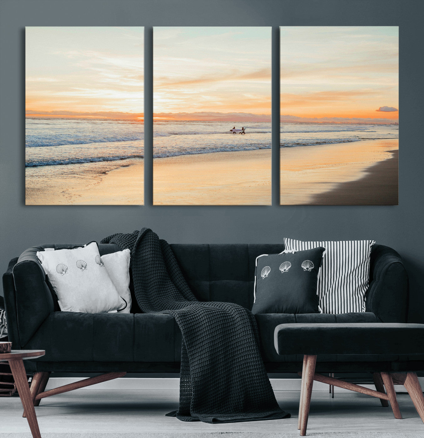 38131619-MGV-CV-36X24 - Beach Sunset Canvas Wall Art Print | Ocean Waves Landscape, Coastal Photography, Seascape Wall Decor, Ready to Hang
