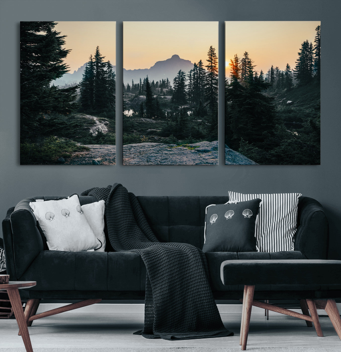 89996020-MGV-CV-36X24 - Mountain Forest Canvas Wall Art Print - Pine Tree Landscape, Sunset Nature Photography, Wilderness Wall Decor, Ready to Hang