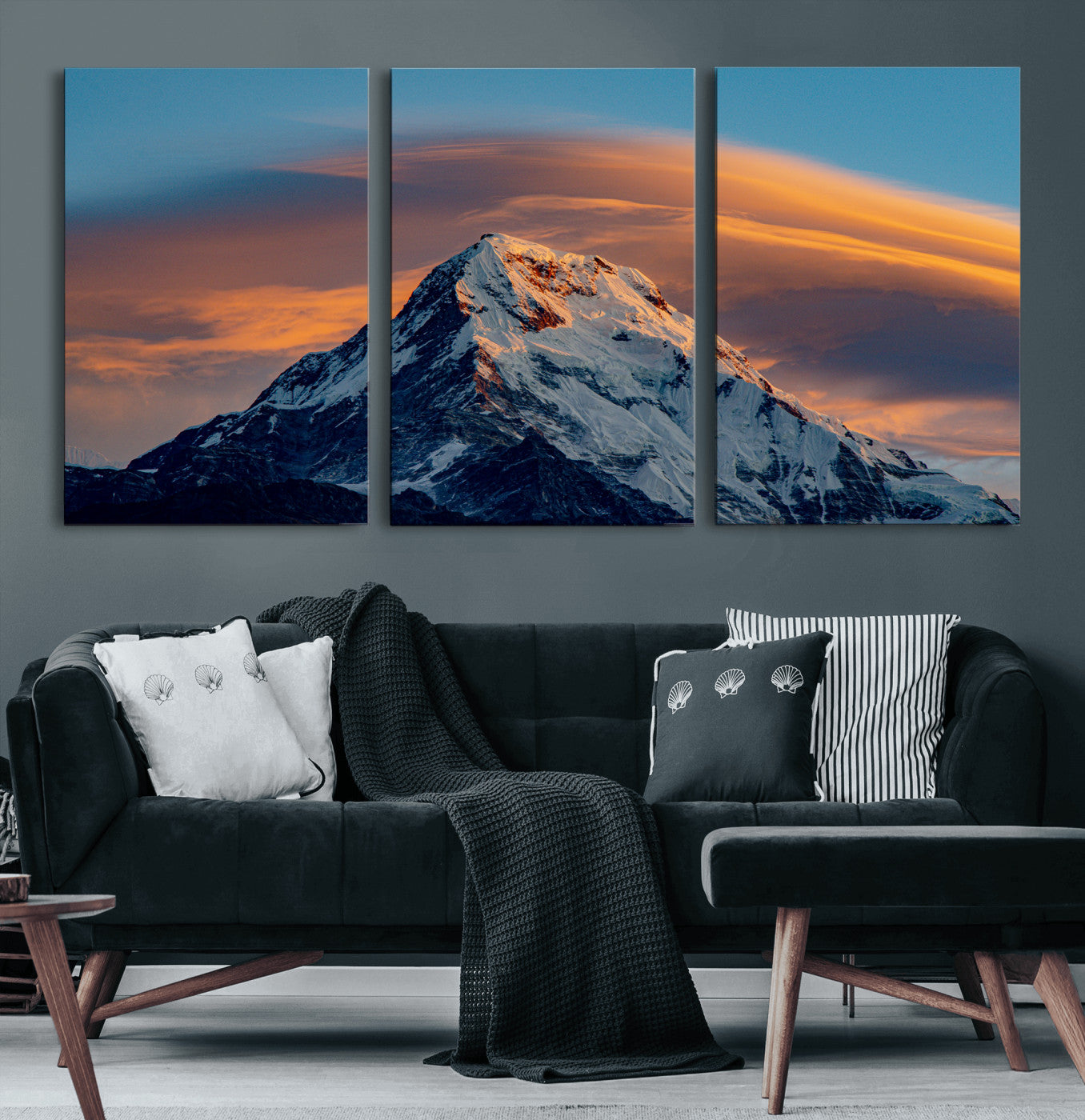 73810927-MGV-CV-36X24 - Snow Mountain Canvas Wall Art Print | Alpine Peak Landscape, Winter Nature Photography, Large Mountain Decor