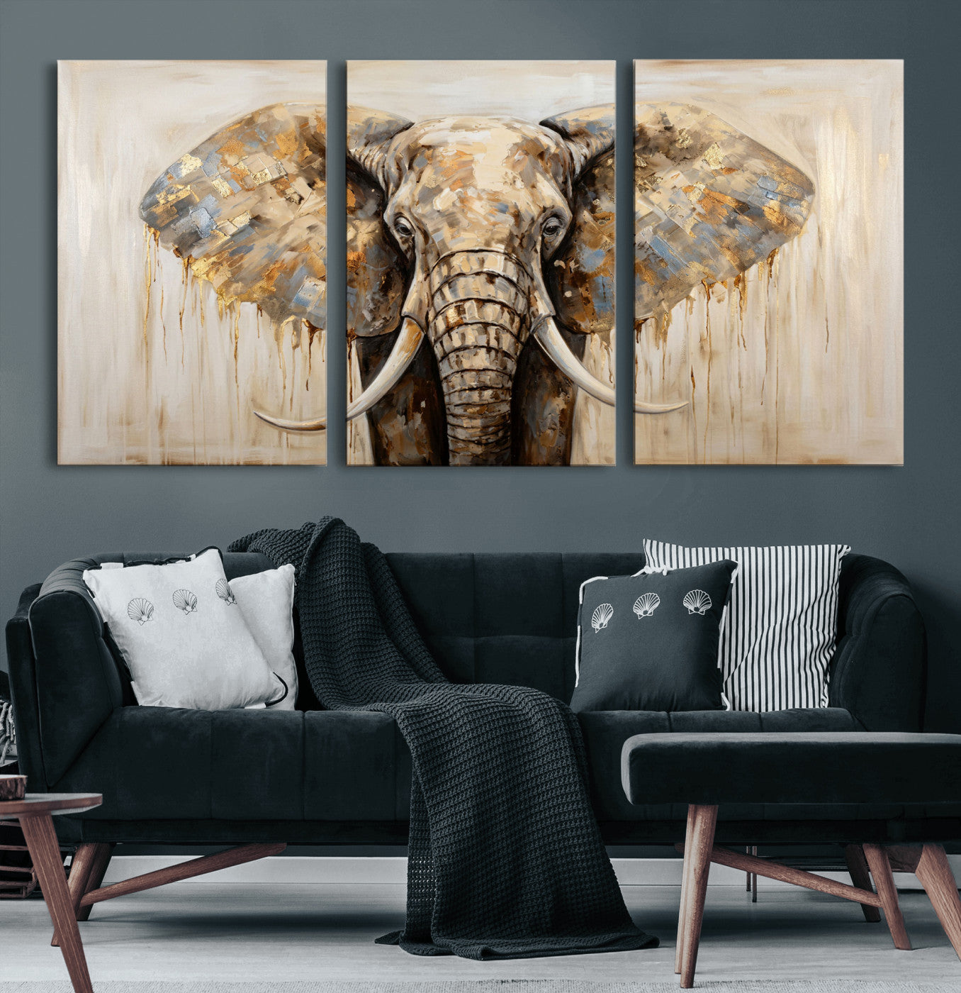95819221-MGV-CV-36X24 - Gold Leaf Elephant Canvas Wall Art Abstract African Wildlife Painting Print