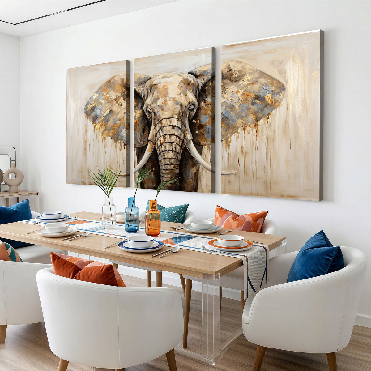 95819221-MGV-CV-36X24 - Gold Leaf Elephant Canvas Wall Art Abstract African Wildlife Painting Print