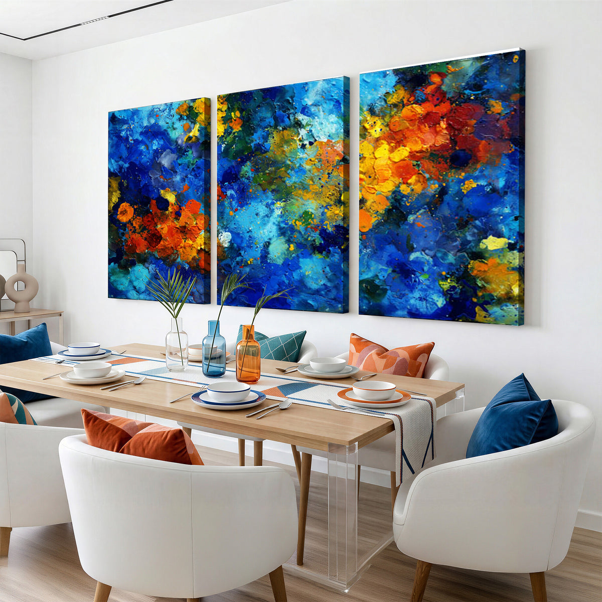 52431611-MGV-CV-36X24 - Vibrant Blue Abstract Canvas Wall Art Colorful Painterly Oil Painting Style Print