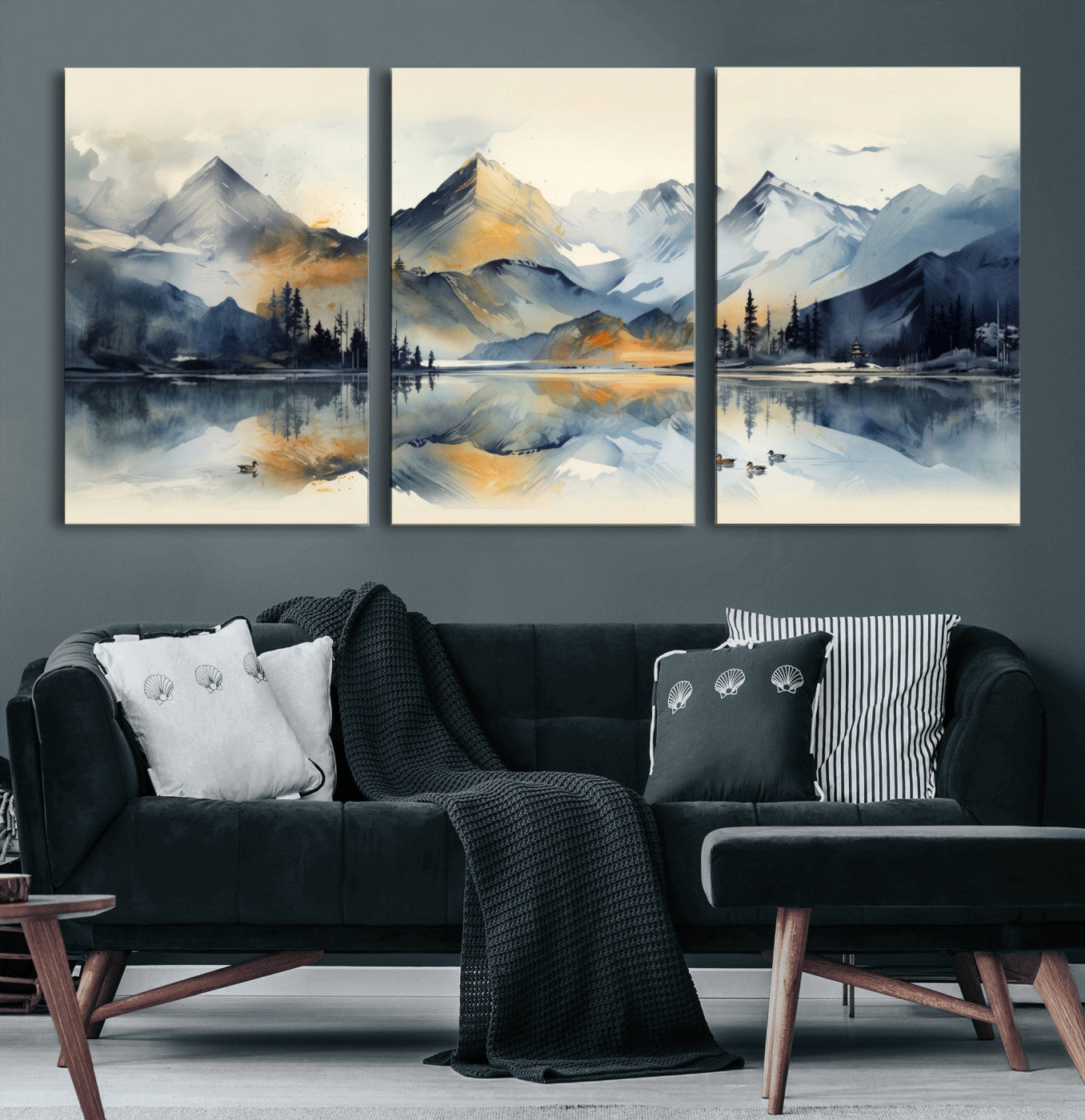 10196184T-MGV-CV-36X24 - Abstract Lake Mountain Wall Art Canvas Print