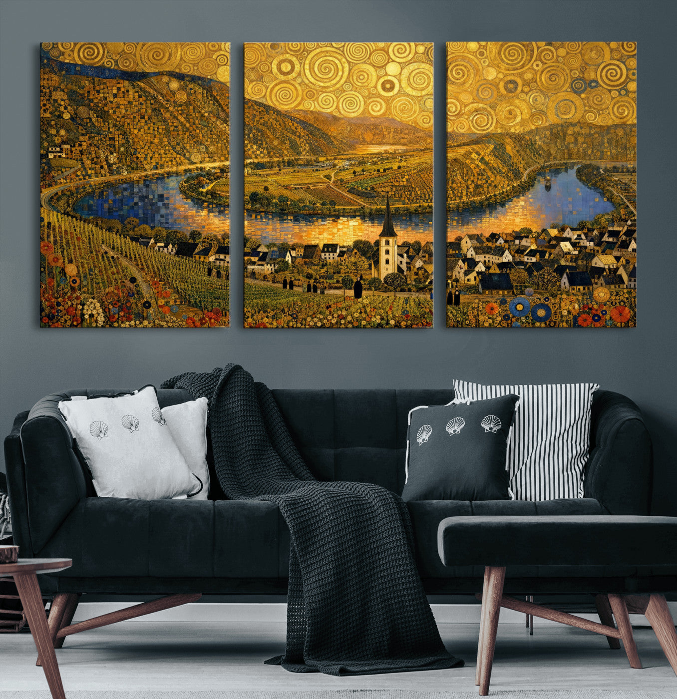 33713008-MGV-CV-36X24 - Gustav Klimt Style Mosel City Wall Art Canvas Print