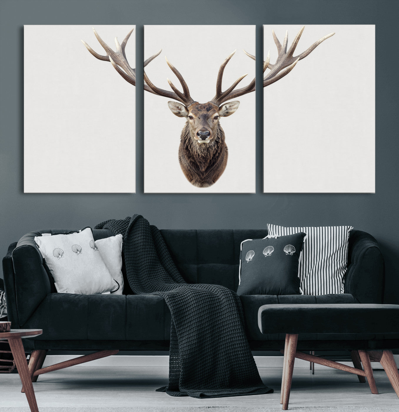 840173GY-MGV-CV-36X24 - Majestic Red Deer Canvas Wall Art – Stag Antlers Horns Print, Wildlife Hunting Poster, Rustic Cabin Lodge Decor