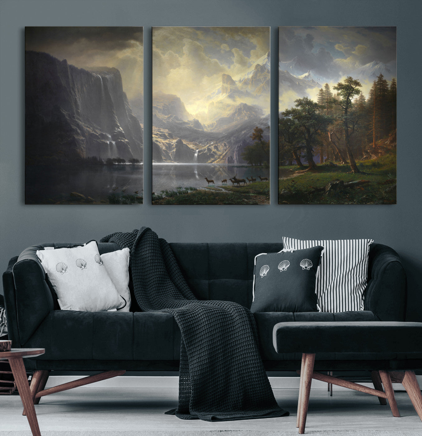 88679214-MGV-CV-36X24 - Albert Bierstadt Among the Sierra Nevada California Yosemite Wall Art Canvas Print, Classic Fine Art Painting Print