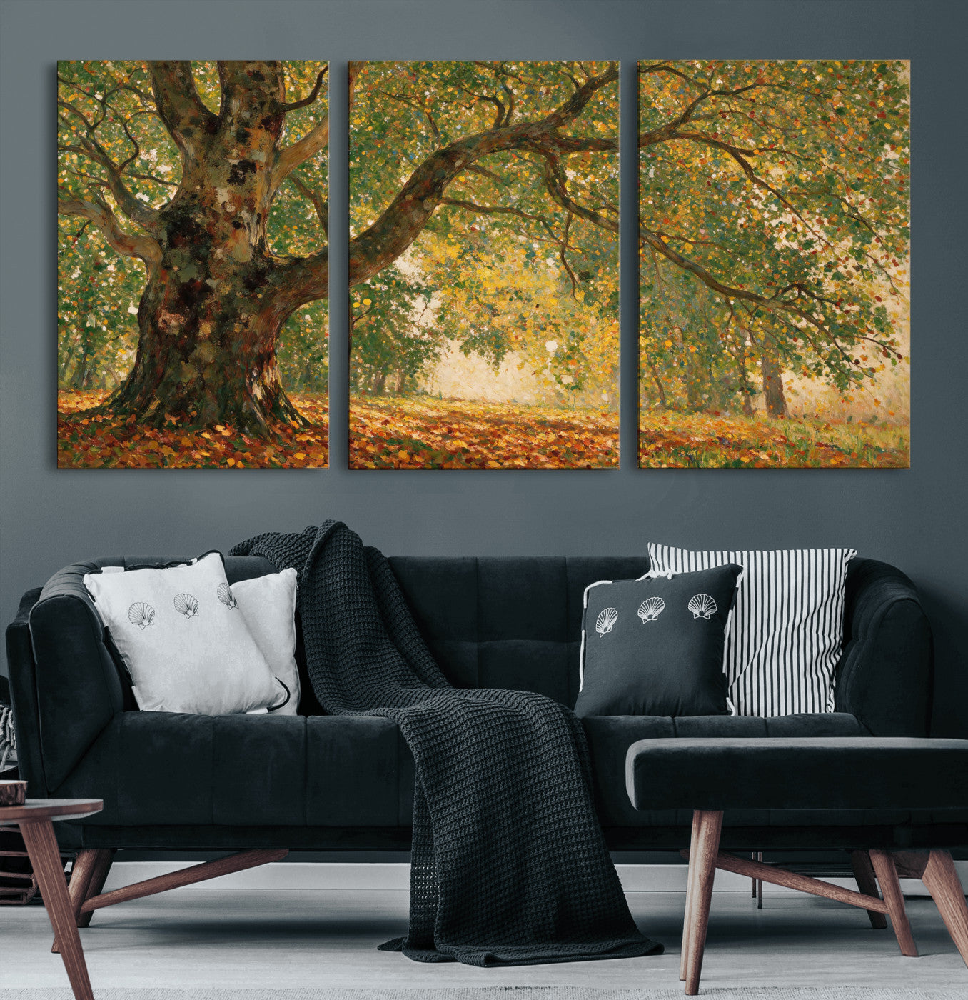 52555601-MGV-CV-36X24 - Claude Monet Style The Bodmer Oak Fontainebleau Forest Wall Art Canvas Print, Autumn Landscape Painting Print
