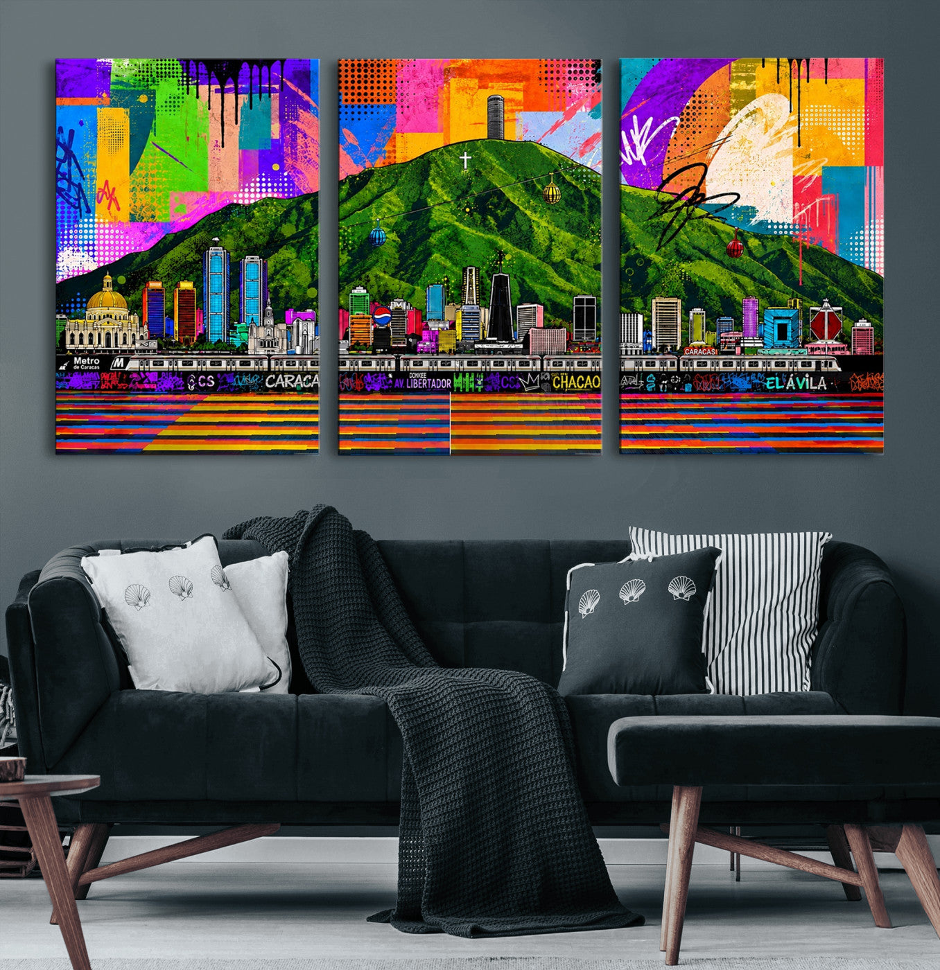 86696255-MGV-CV-36X24 - Mount Ávila, Caracas, Venezuela Wall Art Print by Artist Yorlette - Graffiti Caracas Skyline Canvas Art, Colorful Street Artwork - Venezuela El Avila Poster Print