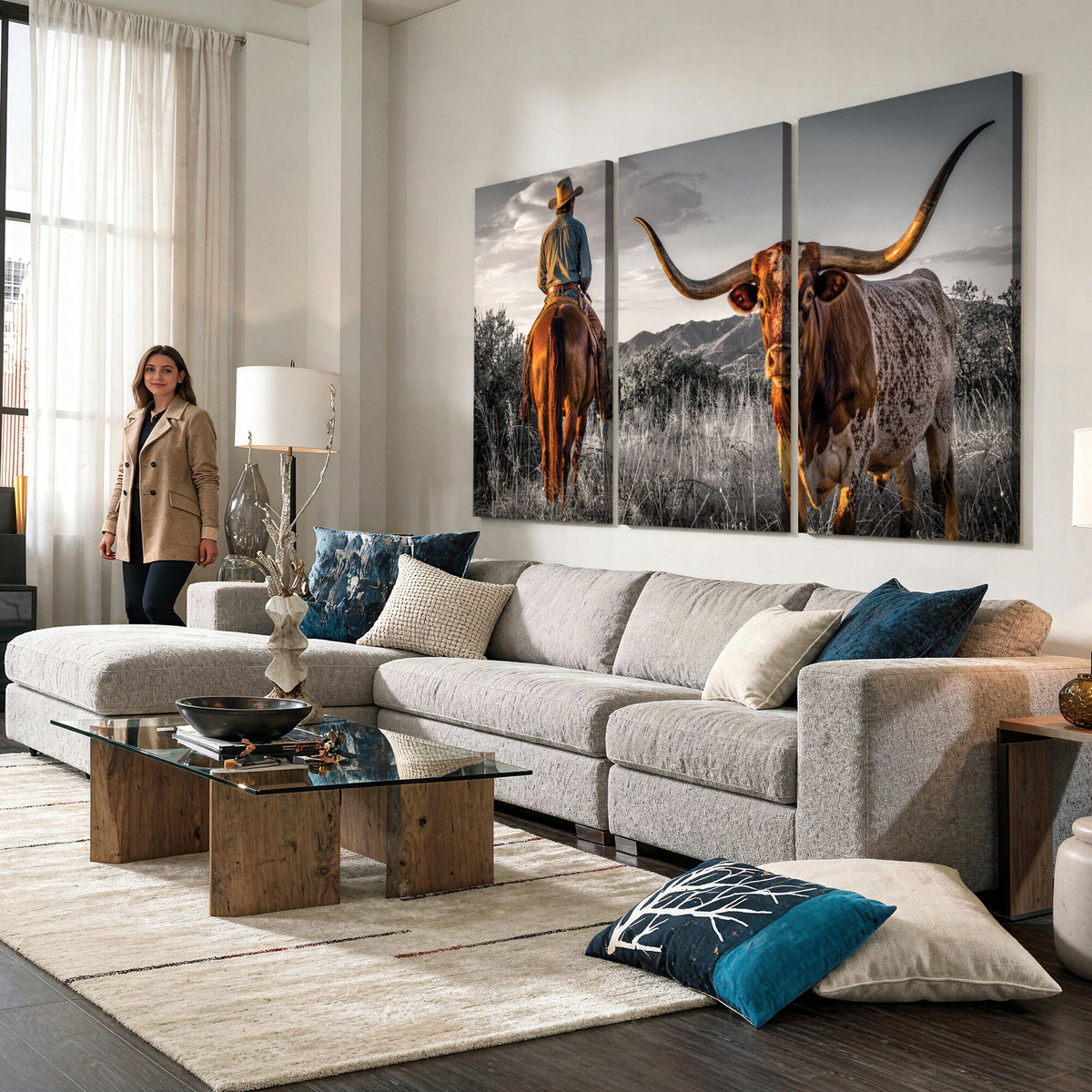 17066920-_Poster-30x20 - Extra Large Cowboy and Longhorn Wall Art Canvas Print