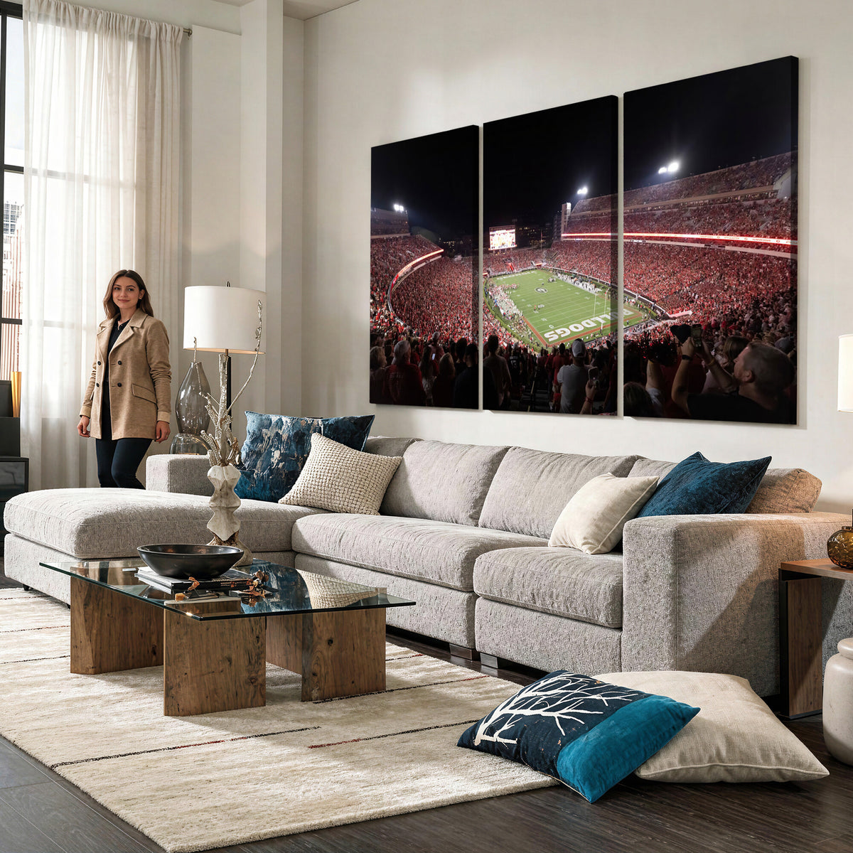 50587166-_Poster-30x20 - Sanford Stadium Georgia Bulldogs Canvas Print 3 Piece Framed Wall Art Extra Large Floating Frame Sports Poster Made in USA