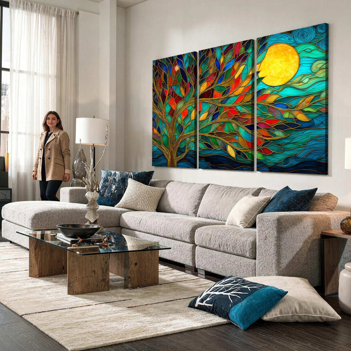 11877152-MGV-CV-36X24 - Stained Glass Tree Of Life Wall Art - Vibrant Mosaic Nature Home Decor