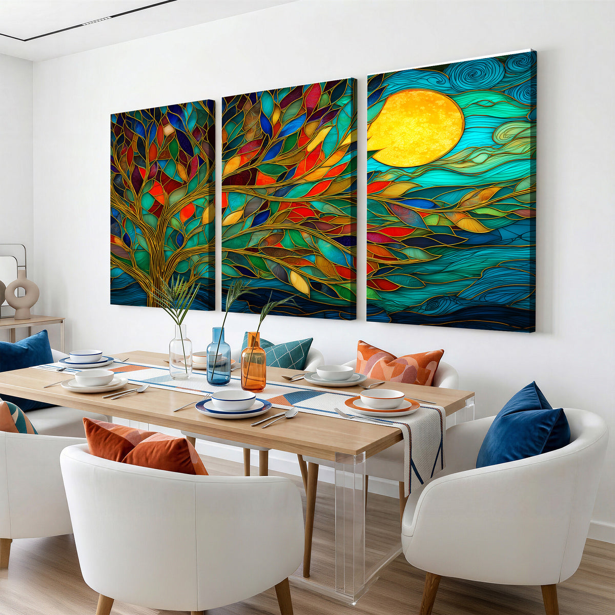 11877152-MGV-CV-36X24 - Stained Glass Tree Of Life Wall Art - Vibrant Mosaic Nature Home Decor