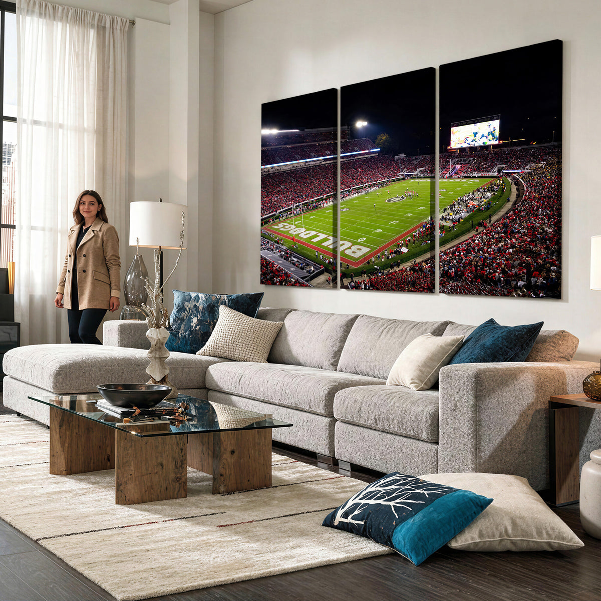 12753057-MGV-TP-30X20 - Sanford Stadium Night Game Canvas Wall Art - Georgia Bulldogs Football Stadium Print