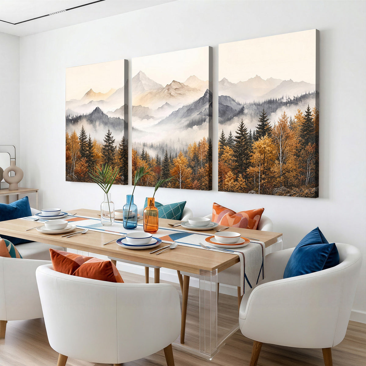19544118-_Poster-30x20 - Misty Mountain Autumn Forest Canvas Wall Art - Watercolor Fall Nature Landscape Print