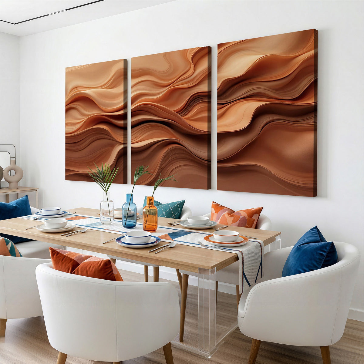 82230697-_Poster-30x20 - Modern Abstract Fluid Waves Canvas Wall Art - Minimalist Warm Terracotta Beige Sand Print