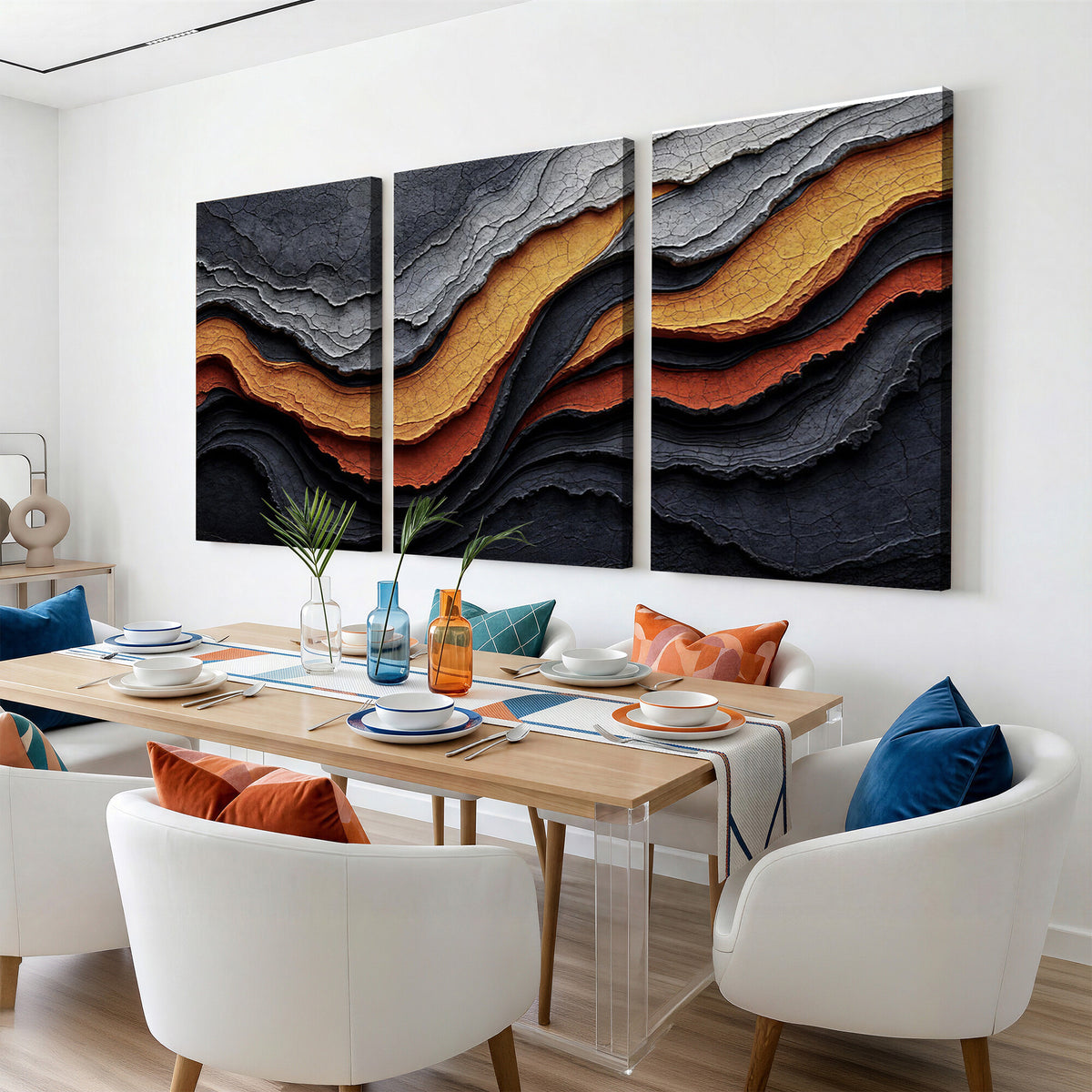 59852489-MGV-CV-36X24 - Abstract Waves Canvas Wall Art - Modern Terracotta and Charcoal Gray Print